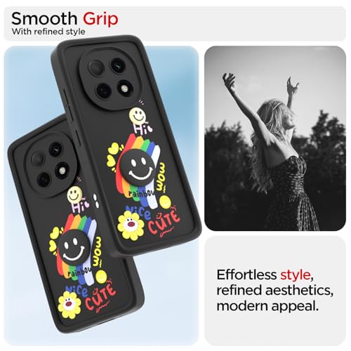 Image of Pikkme Back Cover for Oppo F29 Pro 5G | Soft Silicone| Cute Rainbow Smile & 3D Cartoon Flower Design | Shockproof Raised Camera Protection Bumper Case (Black)