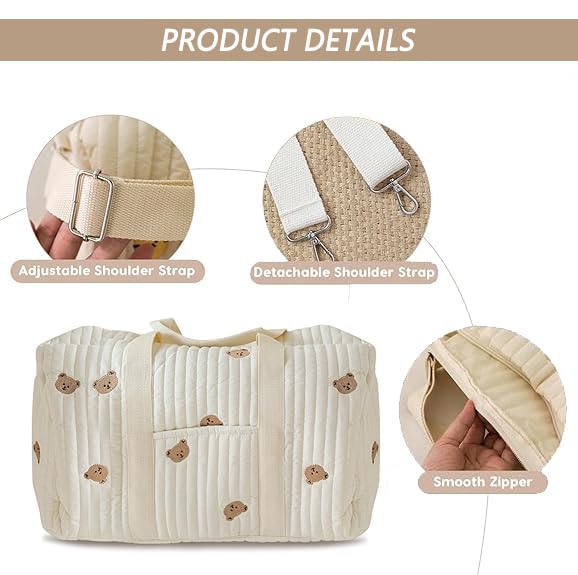Generisch Embroidery Baby Changing Bag, elegante borsa da viaggio in cotone, grande capacità, borsa da viaggio, borsa per la mamma, borsa per la mamma, borsa portatile leggera, borsa per la mamma con
