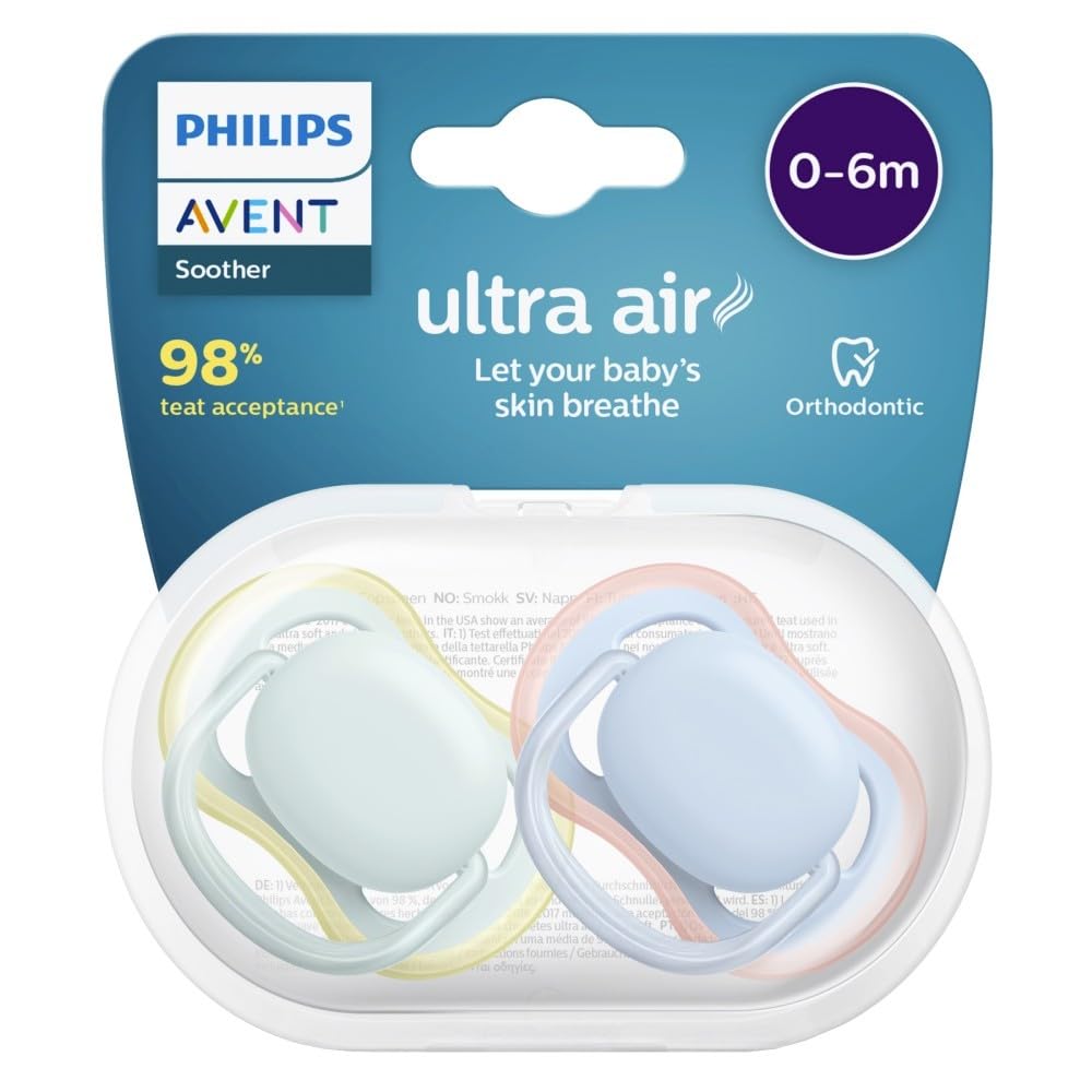 Philips Avent Ultra Air - Ciuccio non Deco tinta unita, per bambini da 0 a 6 mesi, confezione da 2 pezzi (SCF085/​11)