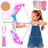 Hsmihair Einhorn Spielzeug, Pfeil und Bogen Kinder Mädchen mit 6 LED Leuchten, Bogenschießen Set 3-12 Jahre, 10 Saugnapfpfeile, Köcher und Zielscheibe, Einhorn Geschenk für Mädchen