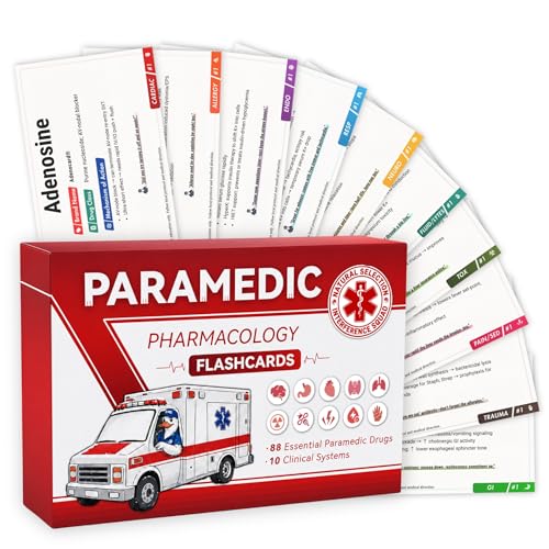 Paramedic Pharmacology Flashcards for EMT & NREMT Exam Prep – Medication Profiles, Medication Math & Clinical Systems | 115 Double-Sided Drug Cards | Paramedic & EMS Study Guide