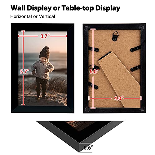 Kinlink 4X6 Picture Frames Black, Photo Frames With Real Glass For Table Top And Wall Mounting, Composite Wood Picture Frames For Horizontal Or Vertical Display, Set Of 4 #TOP6