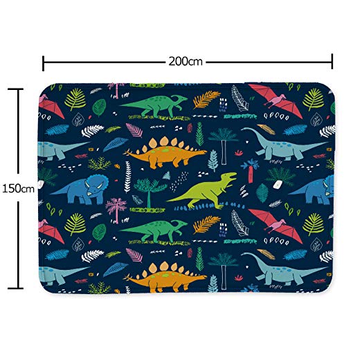 Yunine Colorful Dinosaurs And Palm Leaves Print Non-Slip Area Rug For Kids Playroom And Children Bedrooms Dorm Home Decor Carpet 7' X 5' Large Floor Mat #TOP1