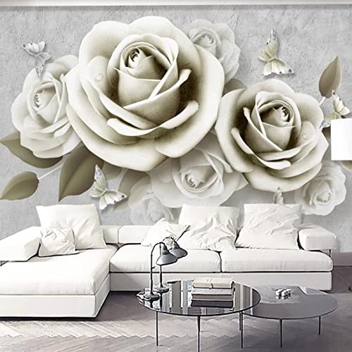 Fondo De Pantalla De Fotos 3D Personalizado Moderno Minimalista En Relieve 3D Estéreo Decoración De Pared De Rosas Papel Tapiz Mural 350Cm(W)×245Cm(H)