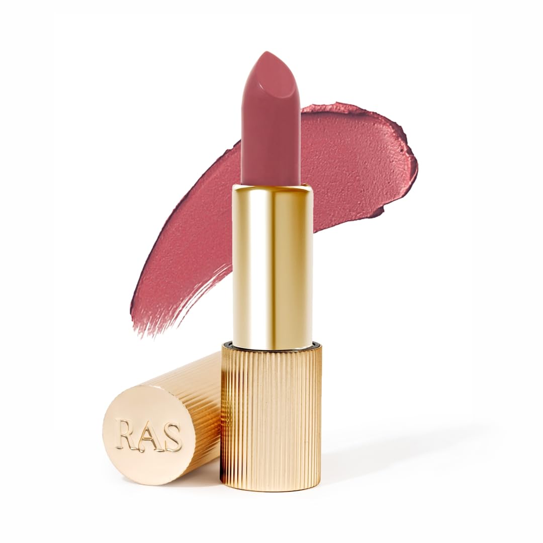 RAS Luxury Oils Lumiere Satin Matte Lipstick | 8-Hr long stay Creamy Matte, Non-Drying, Lightweight & Pigmented | Natural infusion of Argan & Avocado | Vegan, Cruelty-Free (Champagne Blush)