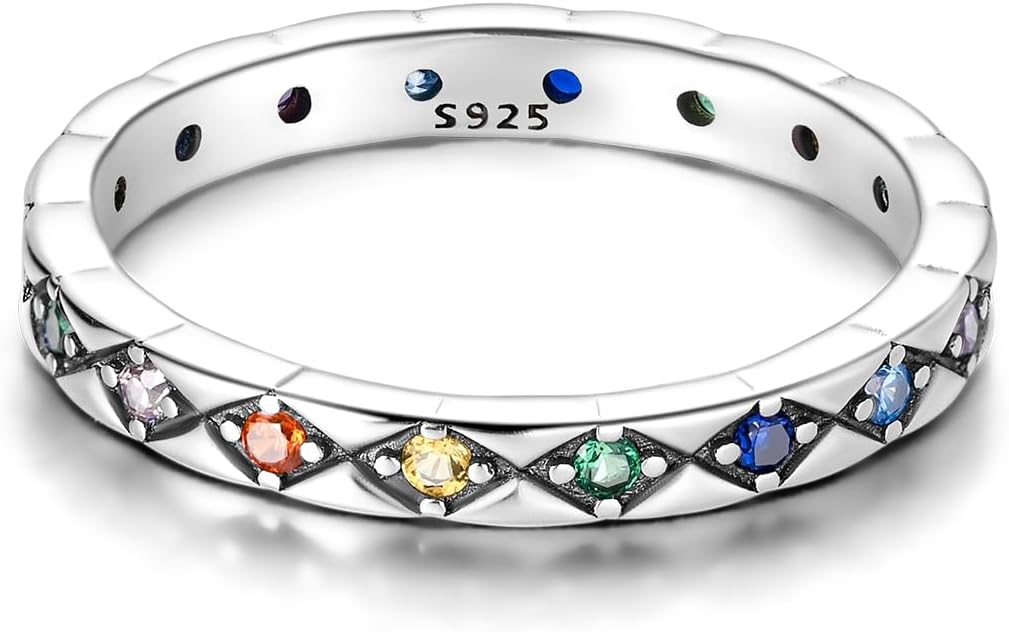 Parmuz 925 Sterling Silver Rings for Woman Dainty Stackable CZ Star Moon Cross Eternity Engagement Bands Ring for Her - Image 2