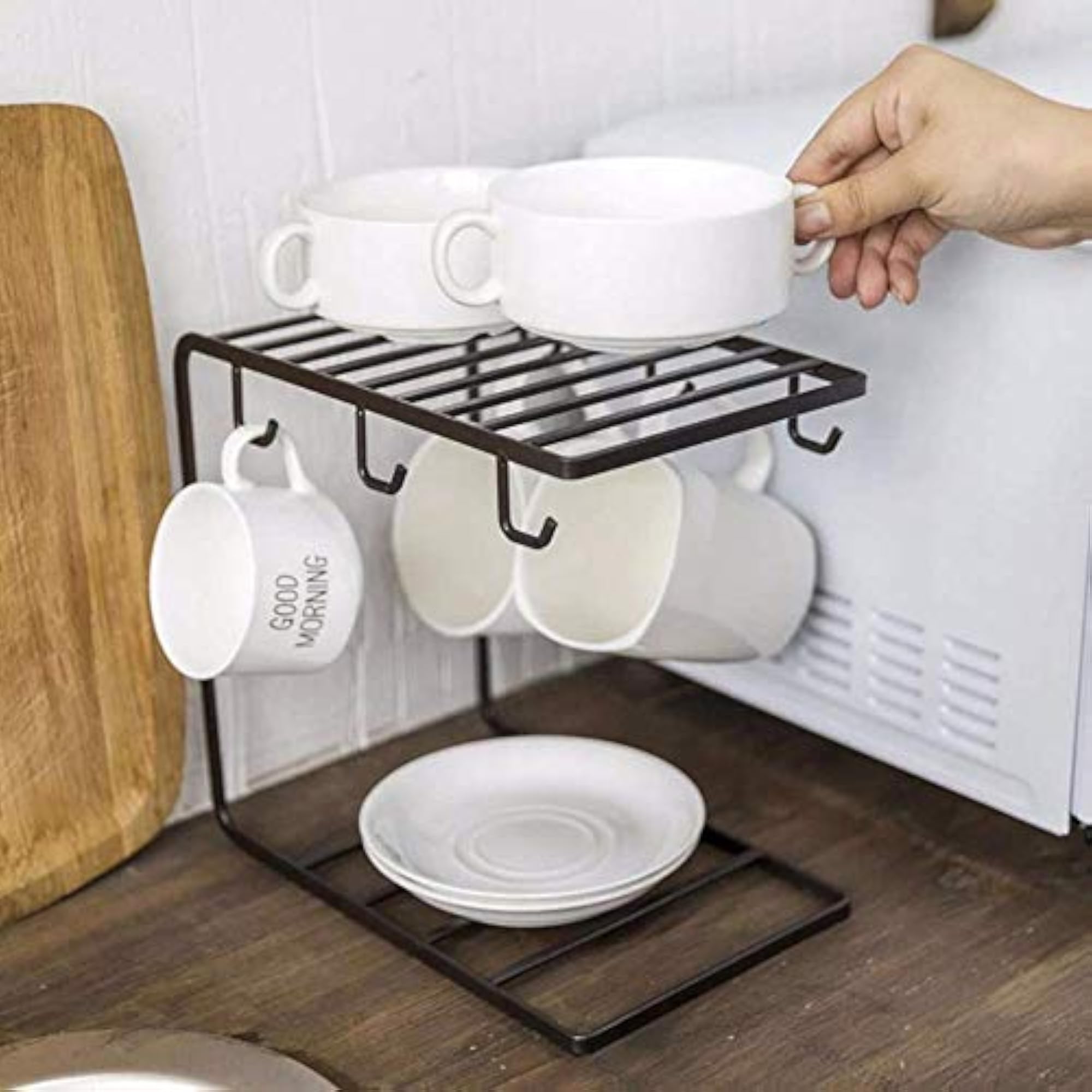 Metal Wire Coffee Mug Holder Stand with 6 Hooks