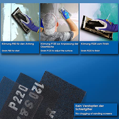 S&R Drywall Sanding Disc Set - 40x Mesh Sheets (P80, P120, P220, P400), black, 280 x 93 mm - Image 2