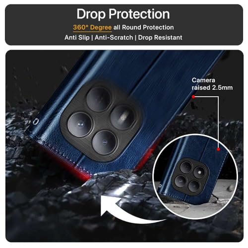 Image of WOW IMAGINE Shock Proof Flip Cover Back Case Cover for Mi Redmi Note 15 5G 2025 | Poco M8 5G (Flexible | Leather Finish | Card Pockets Wallet & Stand | Blue)