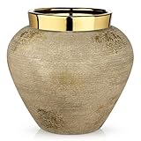 Rustic Ceramic Vase with Gold Rim – 9' Decorative Flower Vases for Living Room, Dining Table Centerpiece & Shelf Décor – Modern Farmhouse, Boho & Contemporary Home Accents