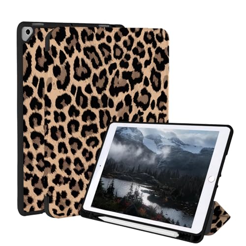 Vozehui Funda protectora con estampado de leopardo de 10.2 pulgadas para iPad de 9ª/8ª/7ª generación, con soporte para lápices, a prueba de golpes, con función de encendido y apagado para iPad de 9ª