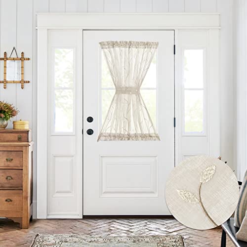 Jinchan Sheer Door Curtain Floral Embroidered Semi-Sheer Embroidery Voile Floral French Door Curtain Light Filtering Drape Rod Pocket 1 Panel W55 X L40 Beige #TOP1