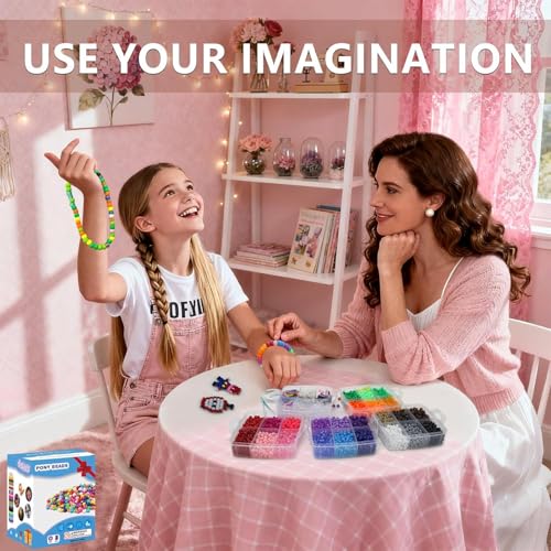 Image of LIS HEGENSA 6300 Pcs DIY Childrens Crafts Beads Friendship Bracelet Kit, Pony Beads Letter Beads and Bracelet Making Kit, Colorful Charms, Used for Custom Necklace Bracelets and Jewelry (6300PCS)