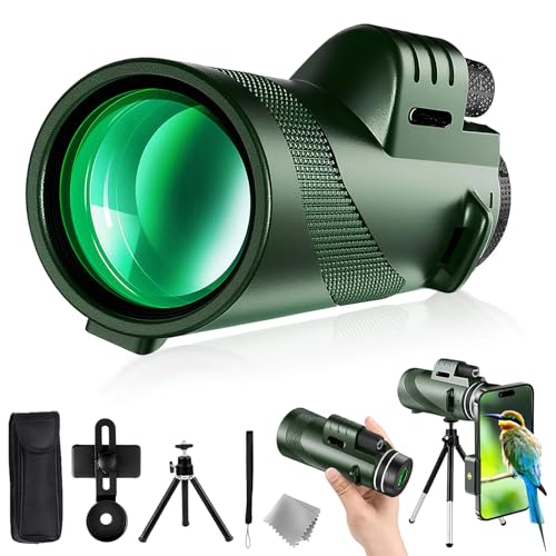 80x100 Monocular Telescope for Adults High Powered HD BAK4 Prism with Phone Adapter Tripod Monocular Telescope for Watching Concerts Wildlife Birds Hiking Travel Sports Competitions (Green)