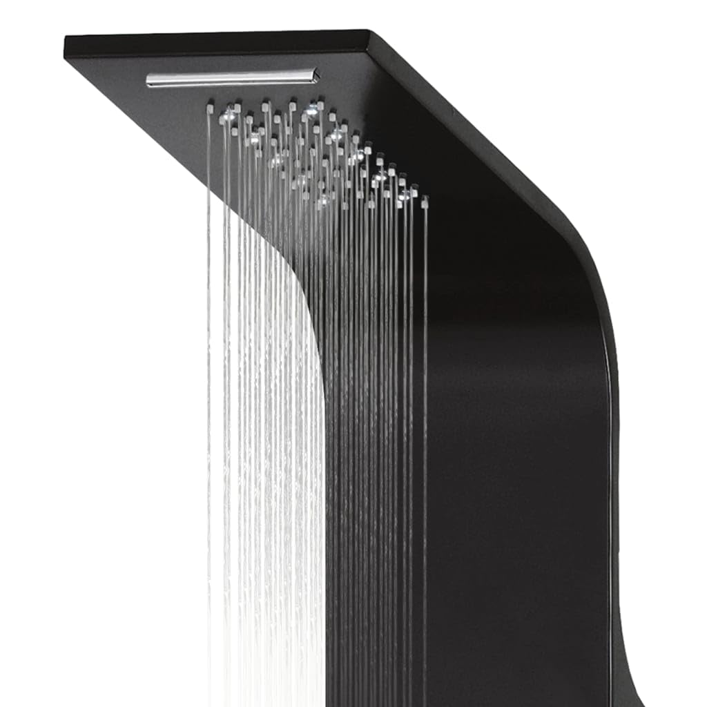 Pannello doccia in alluminio nero, 20 x 44 x 130 cm, con doccia a pioggia, soffione massaggiante e illuminazione LED, moderno sistema doccia per bagno, benessere e relax