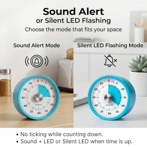 Searon Magnetic Kitchen Timer, 60-Minute Visual Dial (Blue) - Image 5