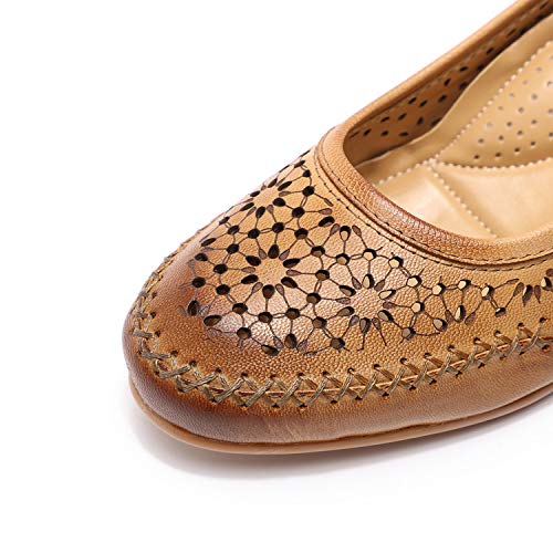 Image of Mona flying Women's Leather Closed Toe Mid Heel Wedges Comfy Dress Pumps