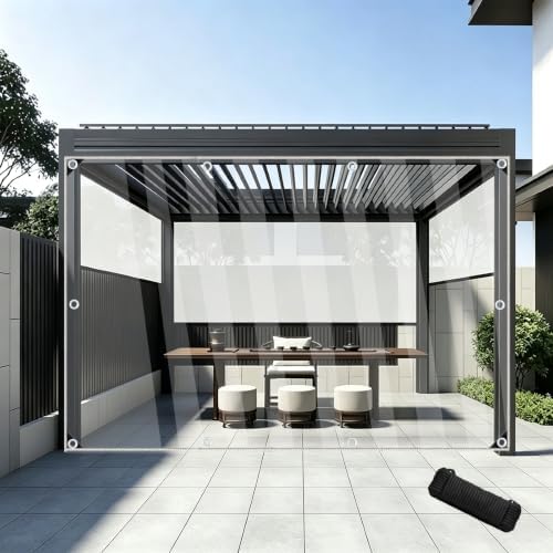 Transparente Abdeckplane, wasserdicht, strapazierfähig, 1 x 2 m, 420 g/m², PVC, transparente Plane mit Metallösen und Seil, reißfest, wetterfest, transparente Plane für Terrasse, V