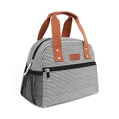 Lunchtasche für Damen, Herren und Kinder, isolierte Lunchtasche mit Taschen, langlebig und wiederverwendbar, für Büro, Schule und Picknick (weiß gestreift) Cover