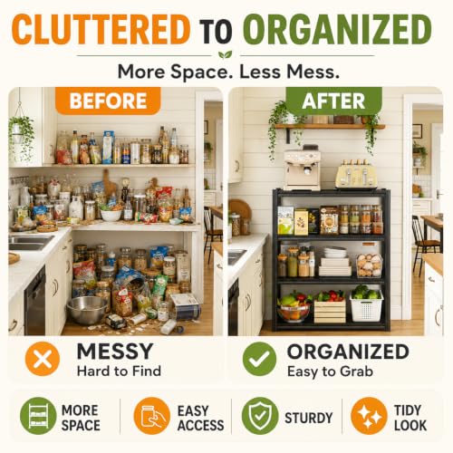 Image of Kitchen Shelves Heavy Duty 5 Tier Adjustable Shelves Compact Metal Shelving Storage Rack Slim Utility Pantry Organizer Stand for Microwave Corner Utility Cabinet Rack, 36 inch Wx 16 inch Dx 71 inch H