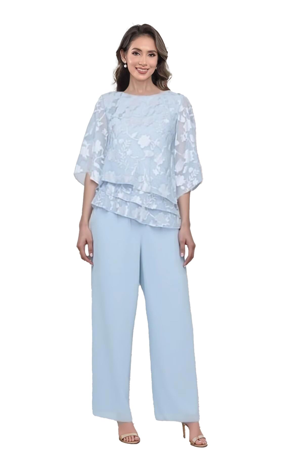 2 Piece Floral Mother of The Bride Pantsuits for A Wedding Half Sleeve Dressy Grandmother of The Bride