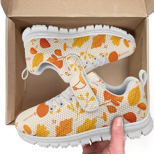 Little Kid Boys Girls Lightweight Breathable Sneakers Strap Athletic Tennis Shoes for Running Walking Maple Leaf Pattern2