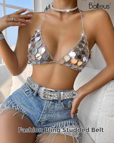 Image of Sparkly Rhinestone Diamond Sequin Studded Belt for Men & Women - Western Cowgirl Cowboy Style