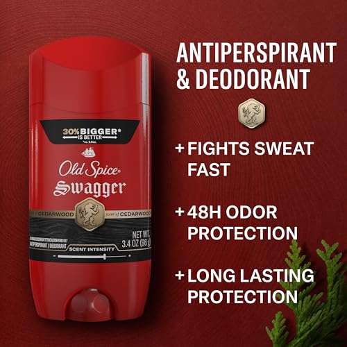 Image of Old Spice Antiperspirant Deodorant for Men, 24 /7 Sweat & Odor Protection, 24 /7 Lasting Freshness, Invisible Solid, Swagger with Cedarwood Scent, 3.4 oz