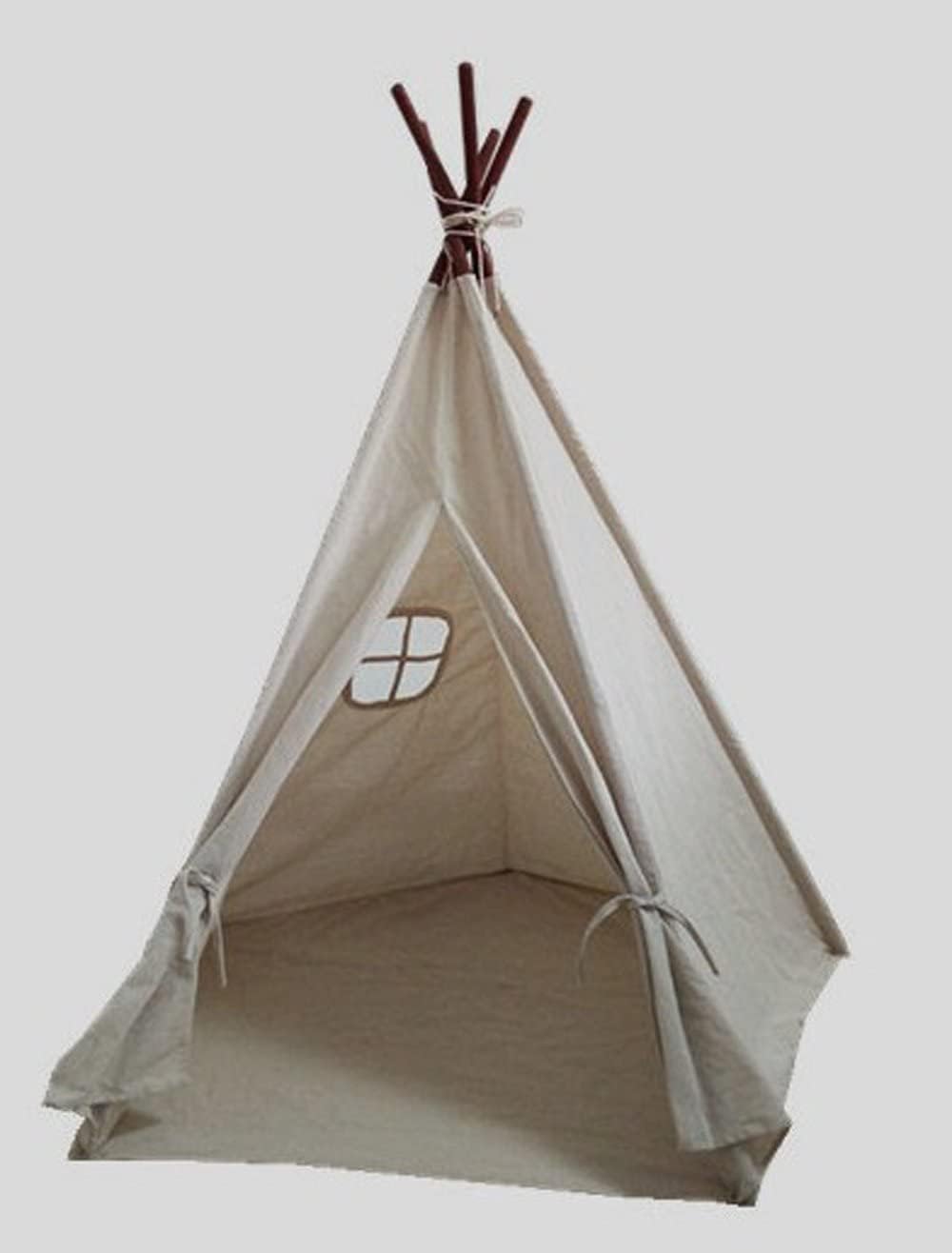 Miyaya 5 Pole Canvas Beige Teepee Tent - Portable Bohemian Style Shelter for Indoor & Outdoor, Includes Carry Bag