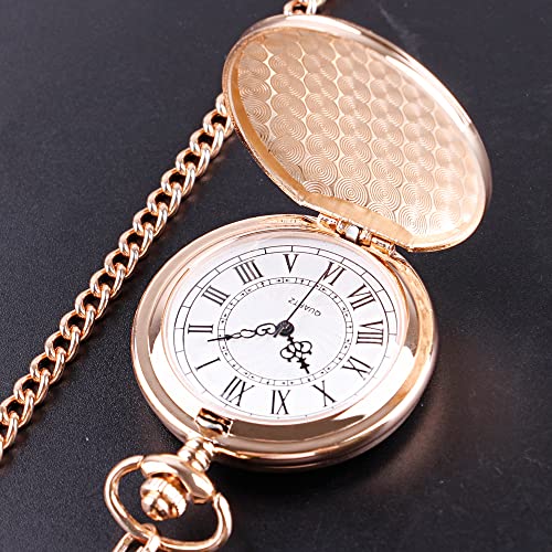 Image of Smooth Pocket Watch Alloy Steel Quartz Roman /Arabic Numerals with 37cm Chain for Father's Day Xmas Best Gifts