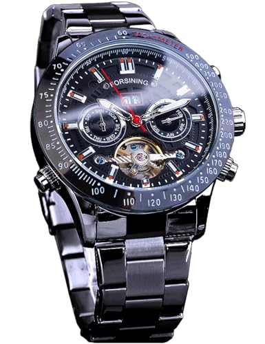 Montre automatique pour homme avec calendrier complet et bracelet en acier sculpté Forsining