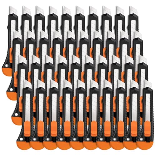 Image of 40 Pack Box Cutter Retractable, 18mm Utility Knife, Razor Knife | Snap-off blade box cutters for paper, plastic, cardboard, vinyl and leather, exacto knife for home, office, heavy-duty use