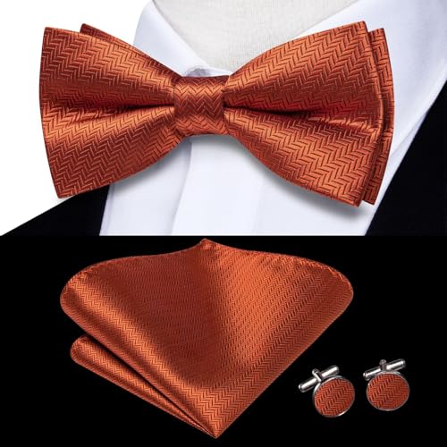 Image of Hi-Tie Bow Ties for Men Pre-Tied Pocket Square with Cufflinks Mens Bowtie Sets for Wedding Formal Party