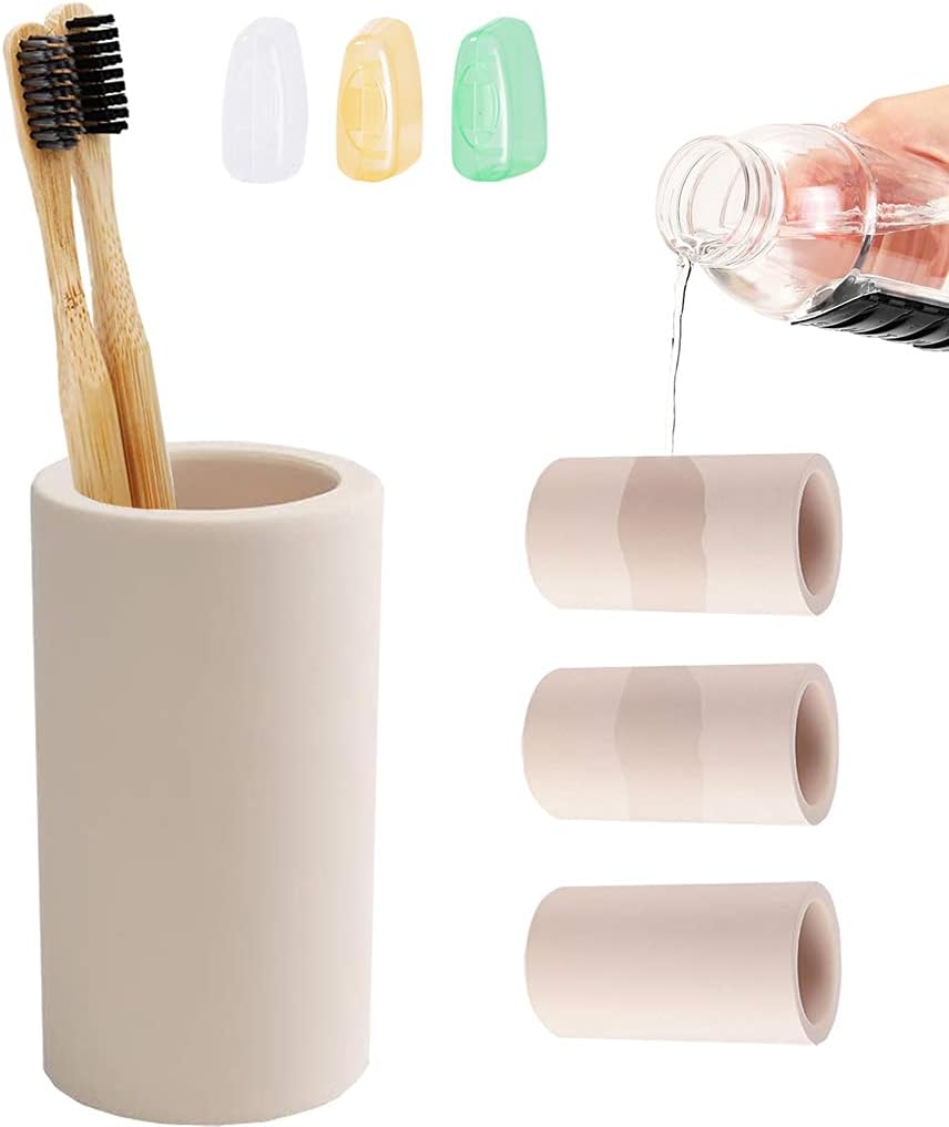 Black Toothbrush Holder for Bathroom, Water Absorption Fast Drying Diatomite Toothbrush Holders for Electric Toothbrush Toothpaste Shaver Razor (Black+3covers)