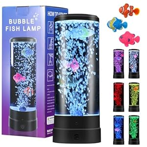 Bubble Fish lamp, 4 Lighting Modes 16 Colors，Artificial Fish Tank Lava Night Light, Battery and USB Powered Mini Bubble Lamp with Remote Control, LED Bubble Fish Lava Lamp
