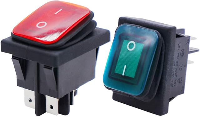 Taiss/2Pcs Waterproof Rocker Toggle Switch 16A 250V 20A 125V 4 Pins 2 Position ON/Off DPST Red +Green LED Light Illuminated KCD2-201N-2-W-RG