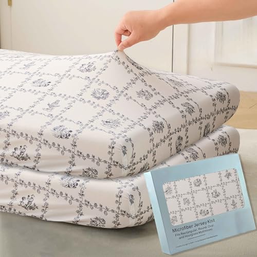 Image of SDY Jersey Floral Crib Sheets for Baby Boys and Girls,52 inchx28 inchx8,2 Pack,Neutral Flower Standard Oval /Retangle Crib Mattress Sheets for Toddler,Super Soft Breathable