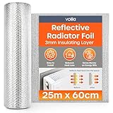 Radiator Foil Insulation Roll 25m x 60cm - 1 Pack Radiator Reflector Panels for Enhance Heat Efficiency - Energy Saving Radiator Heat Deflector for Home Heating