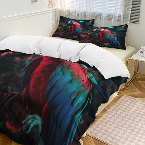 Parure de lit perroquet 3 pièces housse de couette microfibre