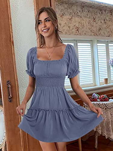 Image of Womens Babydoll Mini Dress Casual Square Neck Short Sleeve Summer Dresses
