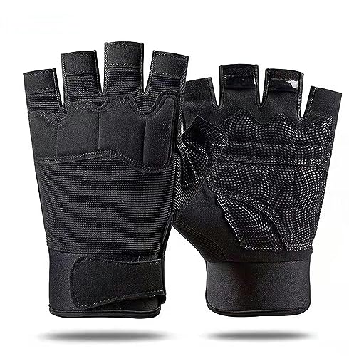 WANAM Military Army Shooting Fingerless Gloves Half Finger Men Tactical Gloves Outdoor Sports Bicycle Riding Fitness Gloves-Black-S