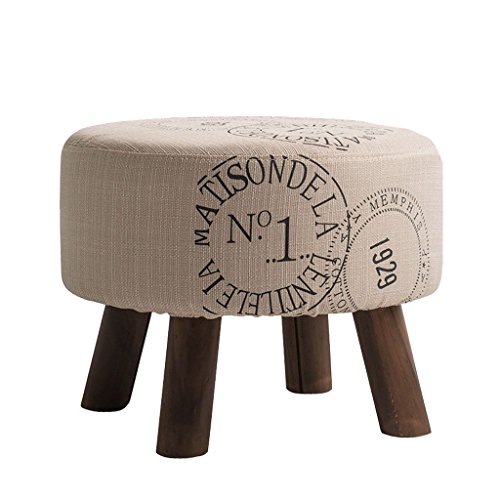 Taburete pequeño de madera, taburete tapizado de gran área, taburete redondo para maquillaje, funda de lino extraíble (45 x 35 cm)