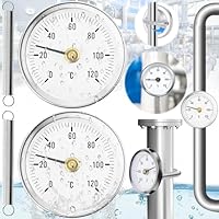 Weploda 2 Stück Rohrthermometer Heizungsrohr, Rohrthermometer rostfreiem Stahl, Temperaturanzeige mit Clip-On 0-120 ℃, Tragbares Rohrleitungs Thermometer, Überwachung Rohrtemperatur (mit 2 Federn)