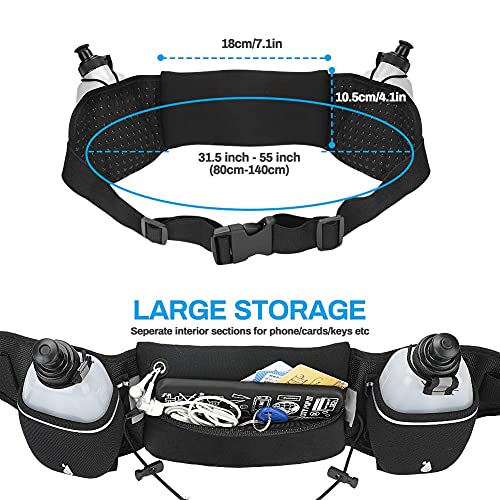 Image of Hydration Running Belt with 2 Water Bottles(2 x 300ML), Reflective Running Waist Bag Bum Bag Adjustable Sports Waist Pouch for Marathon Running Hiking Camping Cycling Jogging