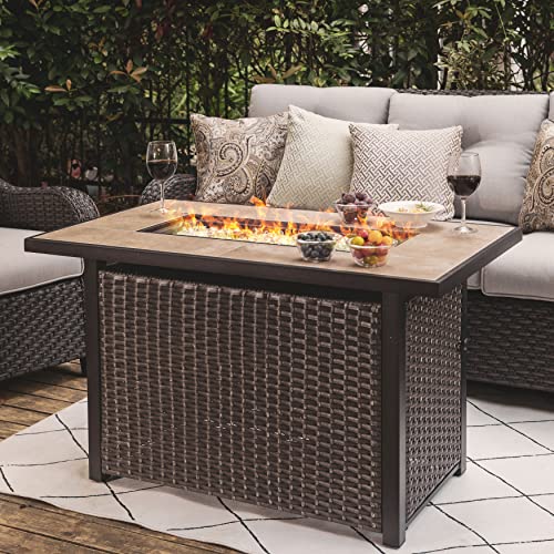 Image of Nuu Garden 43 Inch Outdoor Propane Gas Fire Pit Table 50000 BTU CSA Certified Patio Fire Table with Ceramic Top and Protective Cover Dark Brown