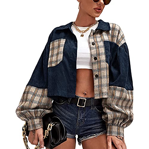 Damen Y2k Hoodies Sweatshirt Langarm Crop Top Reißverschluss Jacke Casual Vintage Crop Hoodies, A-Blau, 36 Cover