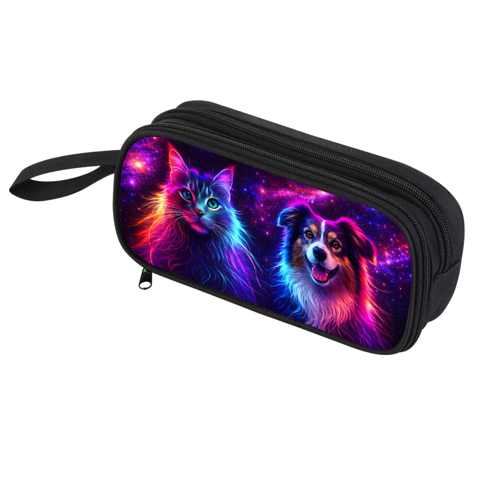 ZRENTAO Galaxy Cat Case for Boys Girls, Large Capacity Double Zipper Pencil Pouch, Galaxy Soccer Ball Pen Bag School Supplies Organizer for Elementary Students Kids