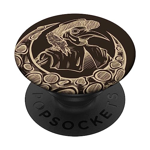 Plaque Doctor Crow and Crescent Moon PopSockets Adhesive PopGrip, Black