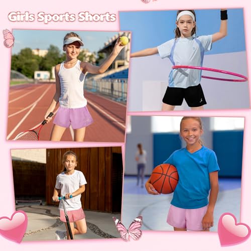 Girls Athletic Shorts Kids Running Sports Active Black Purple Pink Short for 9-10 Years Children4