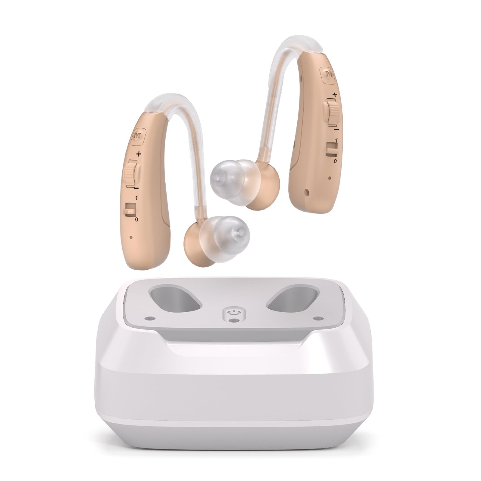 Dispositivos de Sonido con Base de Carga, Reducción Inteligente de Ruido, 4 Modos de Uso y Control de Volumen Multinivel, Beige